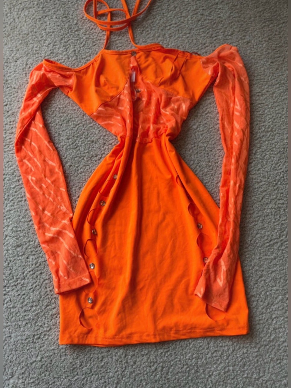 Katch me Bold Orange Cutout Long-Sleeve Mini Dress y2k sexy - NWT